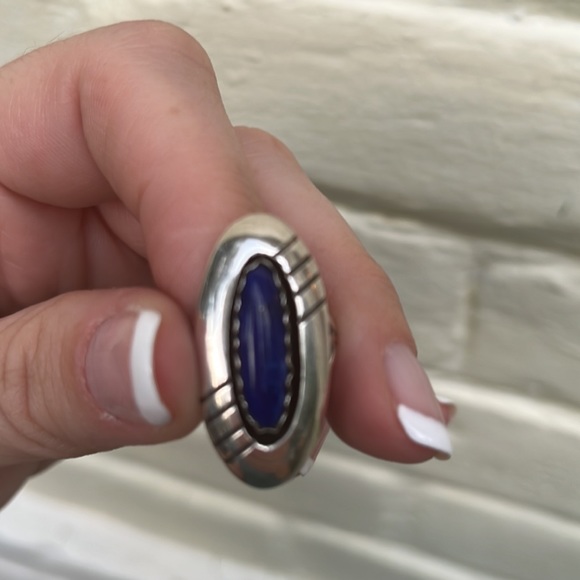 Vintage Sterling Silver Lapis Oval Ring by Navajo Artist PP - Picture 9 of 16